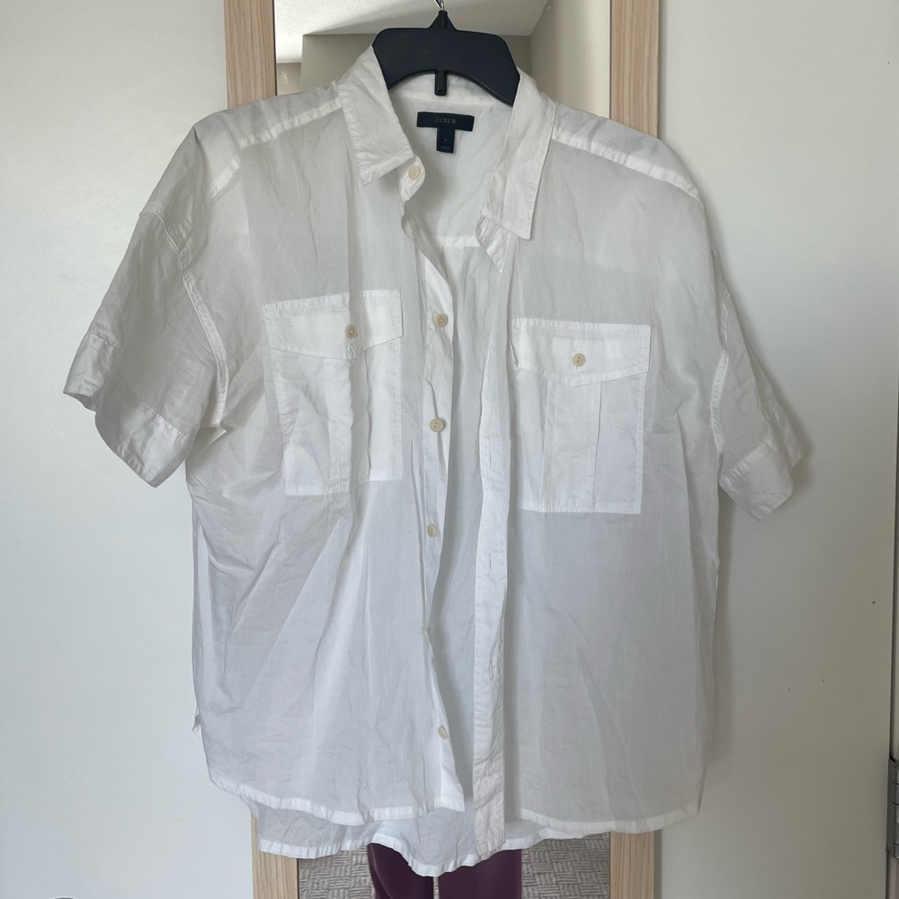 J crew safari style white button up, L